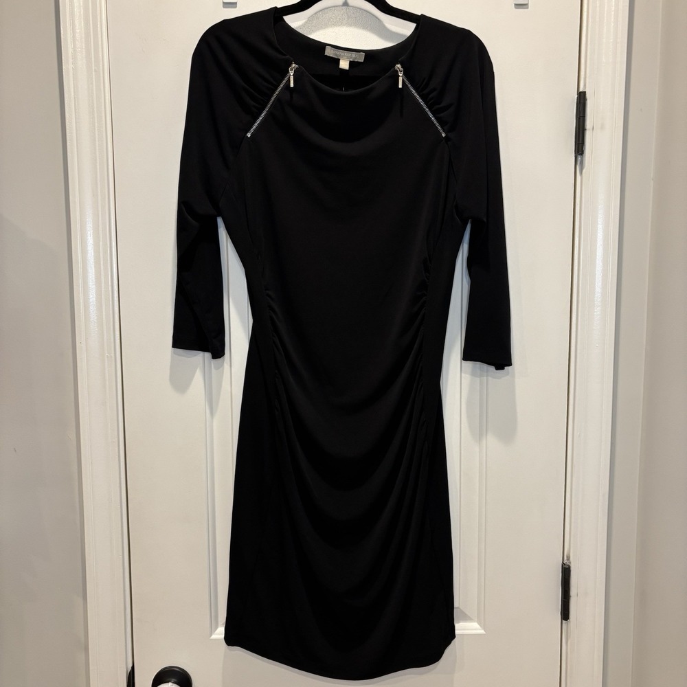 Banana Republic Black Ruched Dress Large NEW Zipper Detail NWT